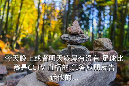 今天晚上或者明天凌晨有沒有 足球比賽是CCTV 直播的,急答應(yīng)朋友告訴他的...