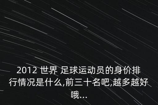 2012 世界 足球運動員的身價排行情況是什么,前三十名吧,越多越好哦...